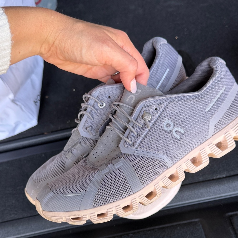 On Running Gray and Tan Sneakers
